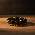 Tiger Eye, Black Onyx & Black Agate Bracelet Set | Unisex Natural Stone Bracelets