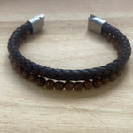 Leather and Wooden Style Bead Bracelet – Brown Leather | Unisex unclasped