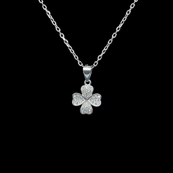silver and zircon four leaf clover necklace