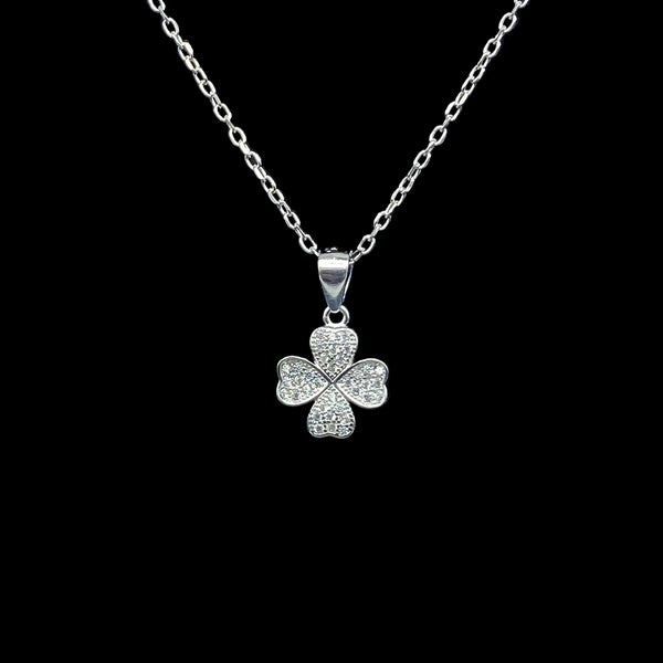silver and zircon four leaf clover necklace