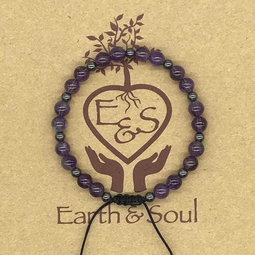 Amethyst Crystal Bracelet with Hematite Spacers