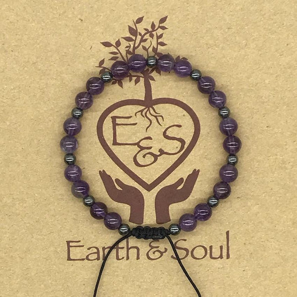 Amethyst Crystal Bracelet with Hematite Spacers
