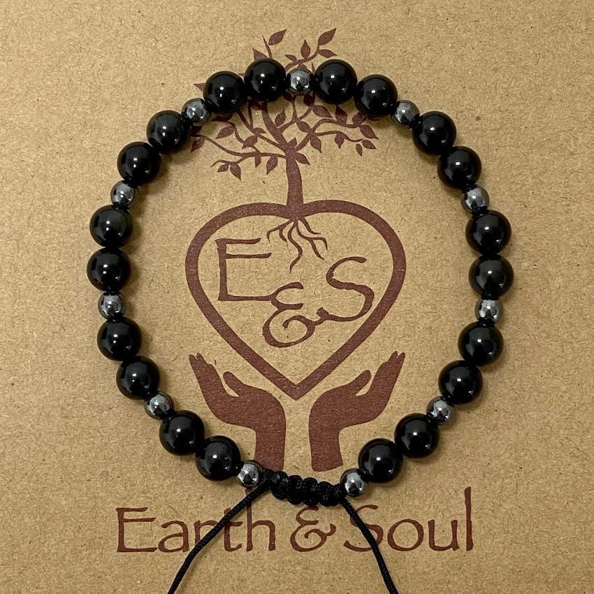 Black Obsidian Crystal Bracelet with Hematite Spacers