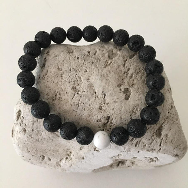 Howlite and Lava Rock 8mm Stone Healing Distance Bracelet