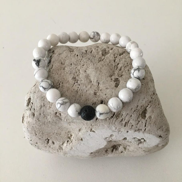 Howlite & Lava Rock 8mm Stone Healing Distance Bracelet
