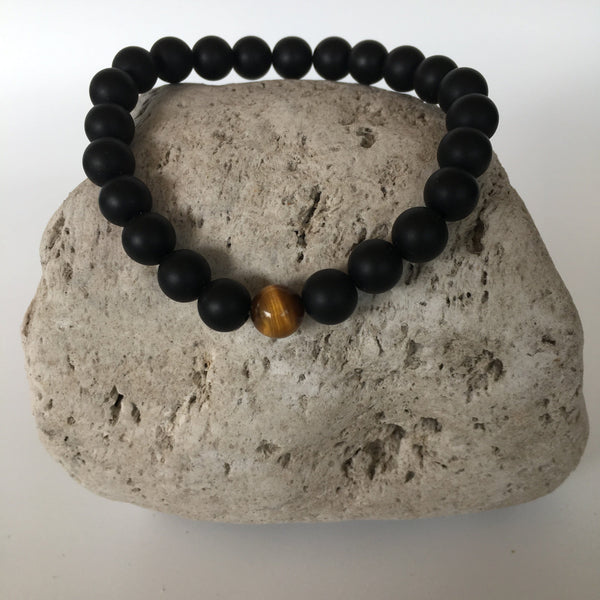 Tiger Eye and Black Agate 8mm Stone Distance Bracelets