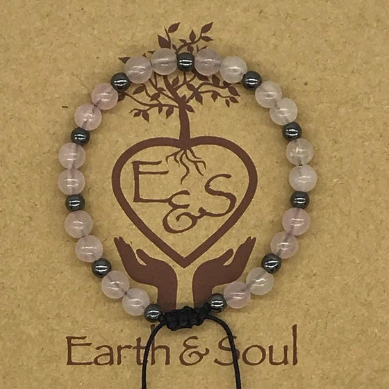 Rose Quartz Crystal Bracelet with Hematite Spacers